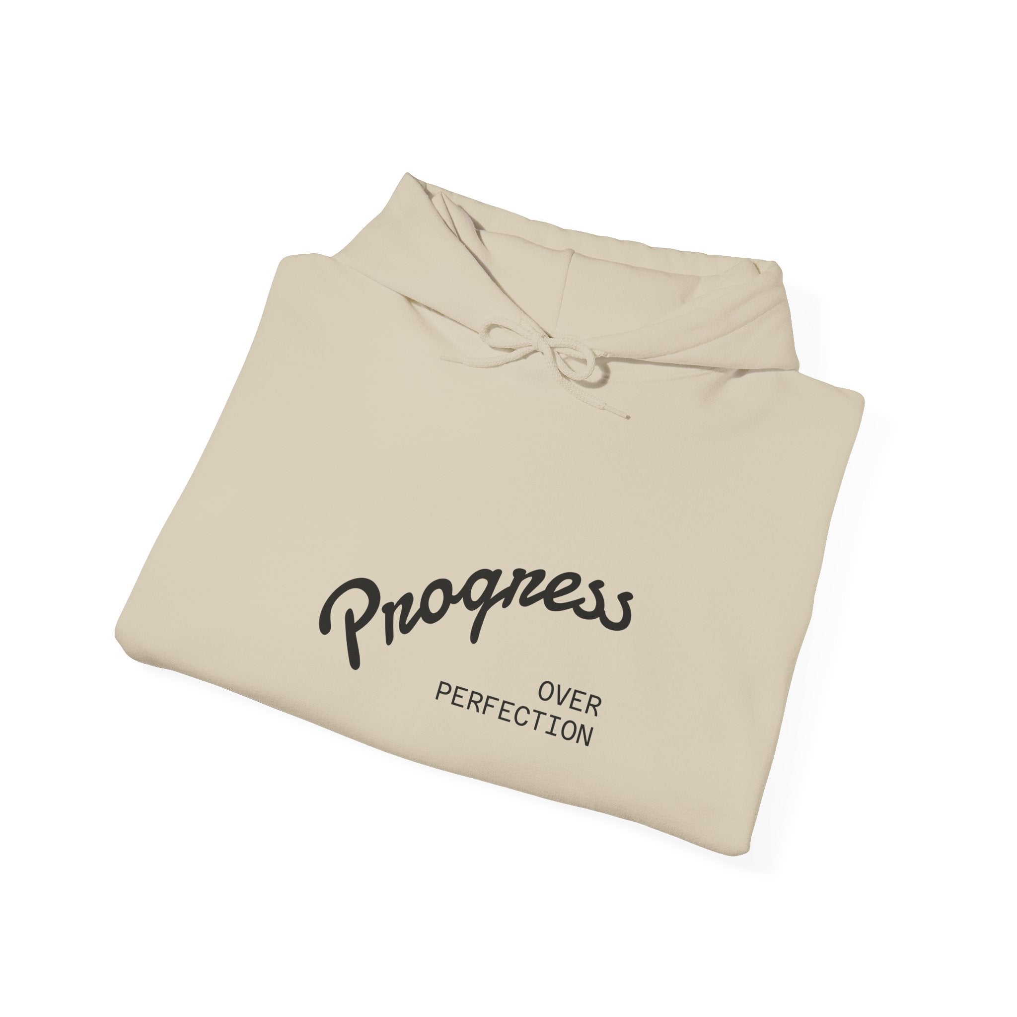 Progress Over Perfection Hoodie — Minimal Motivational Graphic Sweatshirt