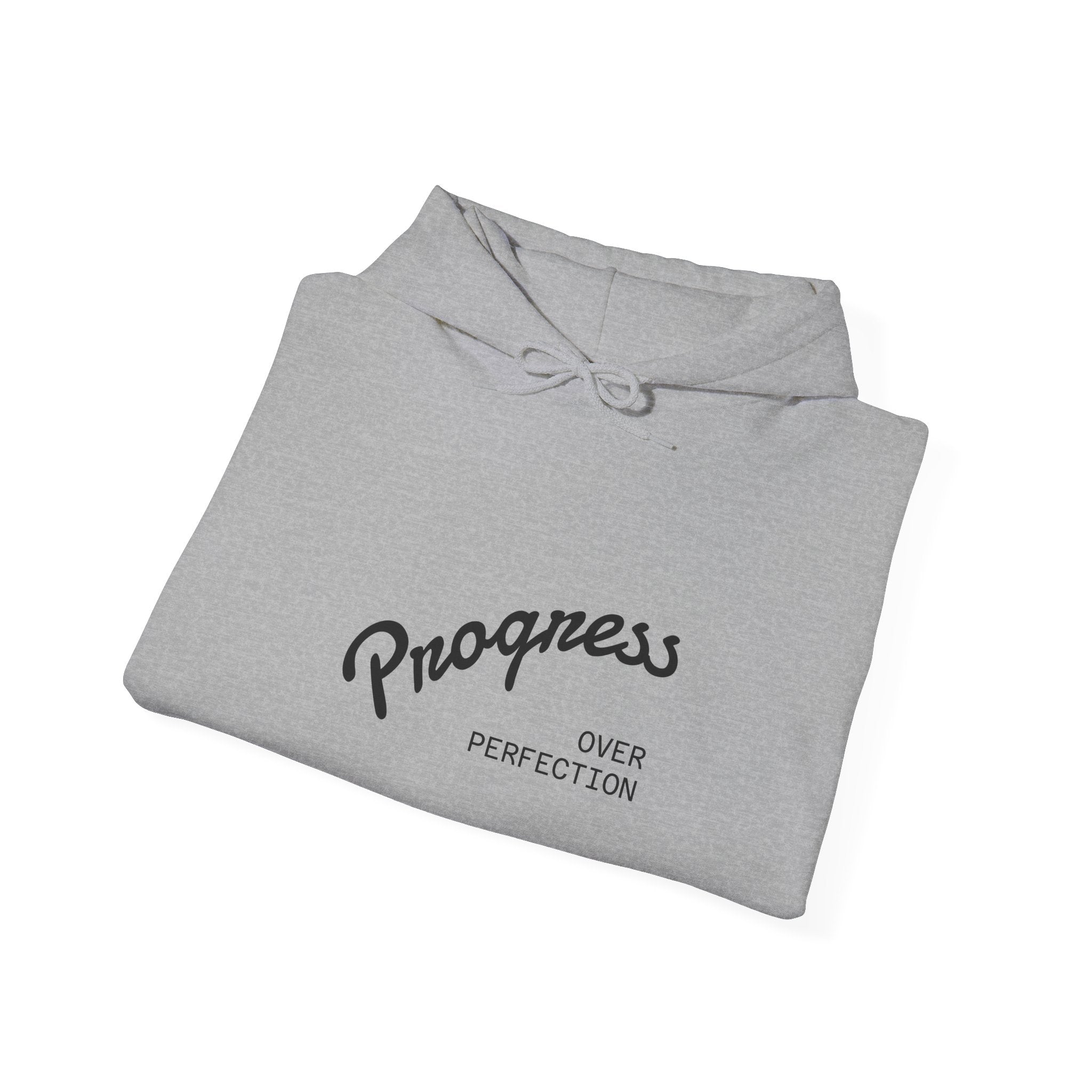 Progress Over Perfection Hoodie — Minimal Motivational Graphic Sweatshirt