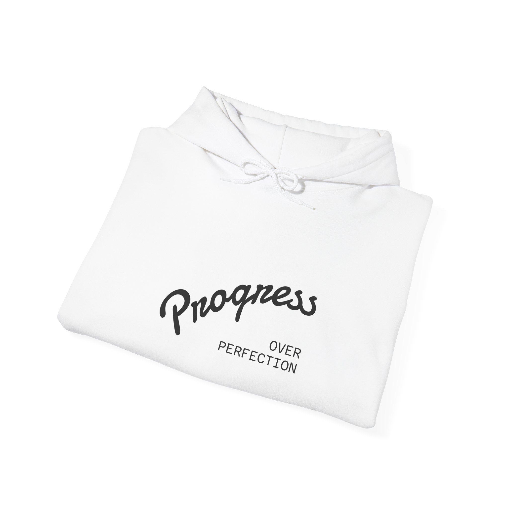 Progress Over Perfection Hoodie — Minimal Motivational Graphic Sweatshirt
