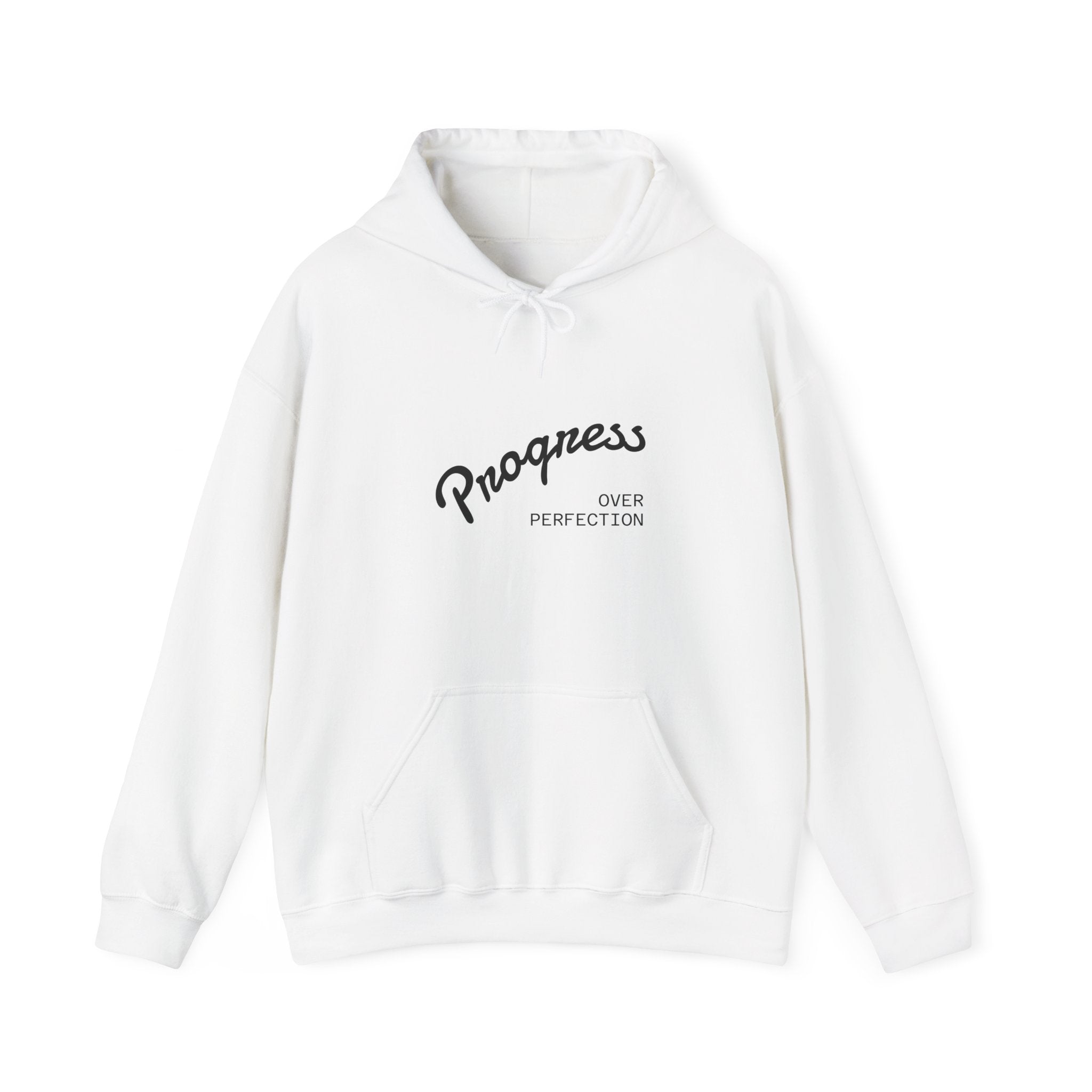 Progress Over Perfection Hoodie — Minimal Motivational Graphic Sweatshirt