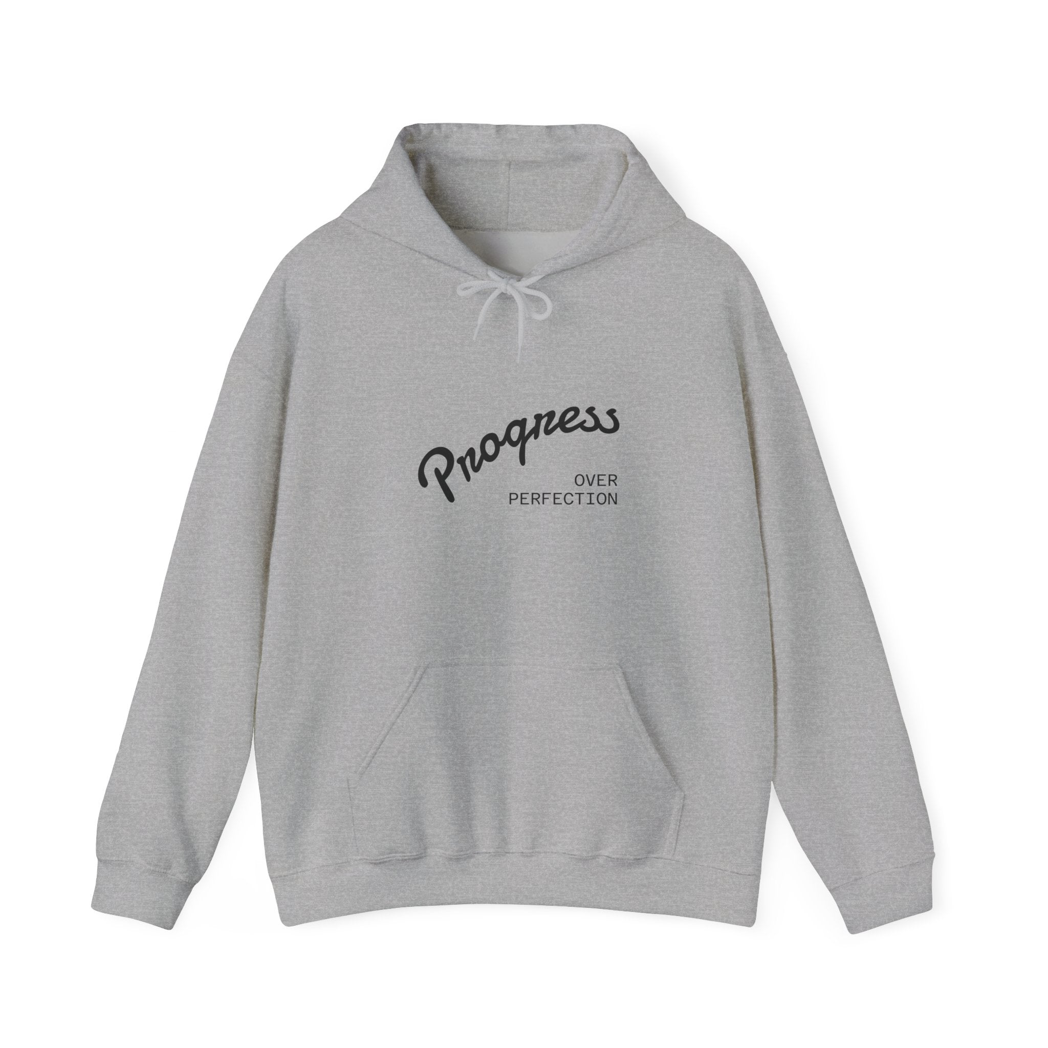 Progress Over Perfection Hoodie — Minimal Motivational Graphic Sweatshirt