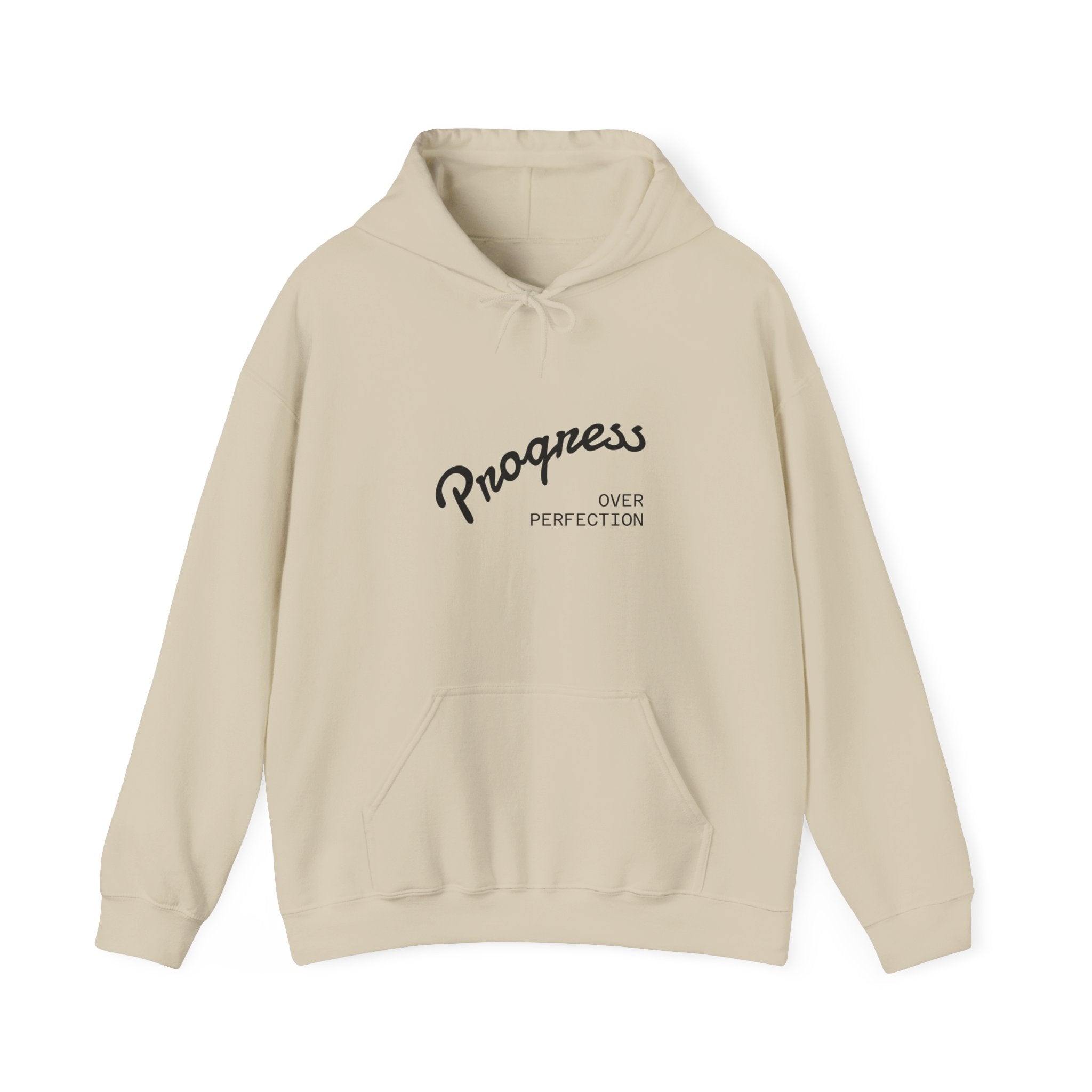 Progress Over Perfection Hoodie — Minimal Motivational Graphic Sweatshirt